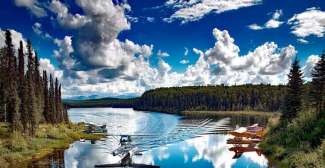 Bossen, meren en watervliegtuigjes in Talkeetna Alaska